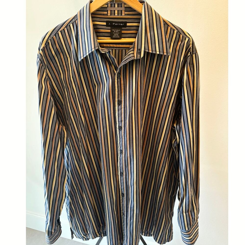 J Ferrar Modern Fit Dress Shirt striped Long Sleeve Mens 2XLT 18-18 1/2